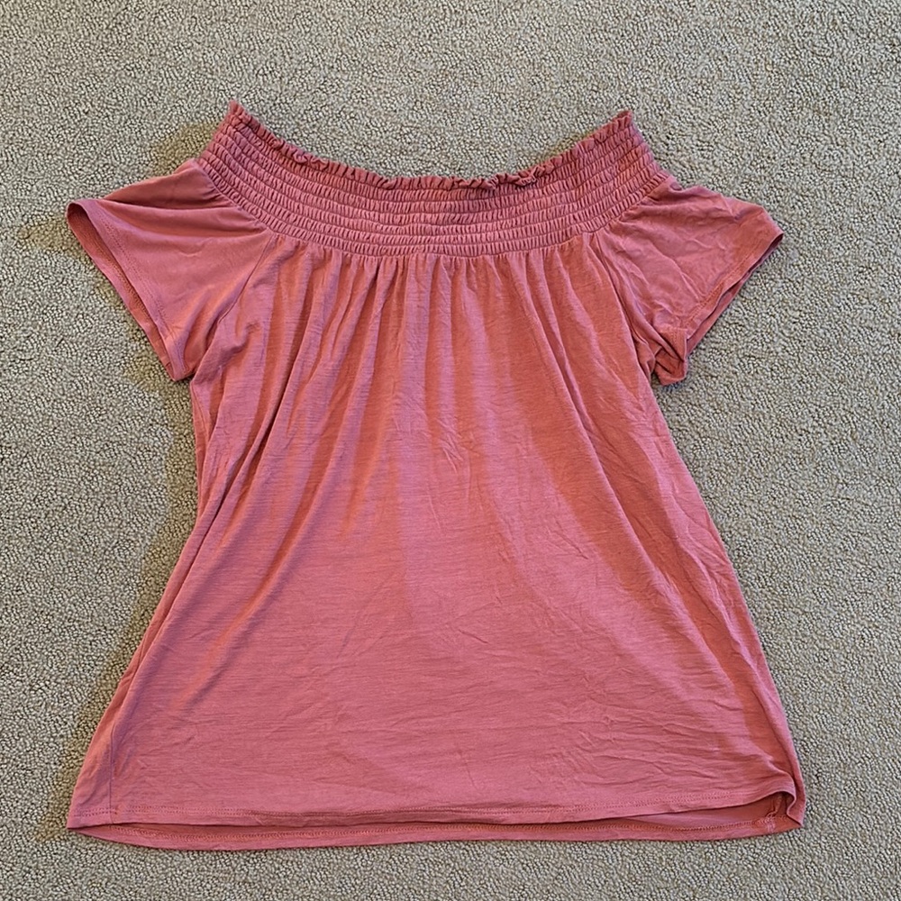 DREW Pink Smocked Blouse with Short Sleeves